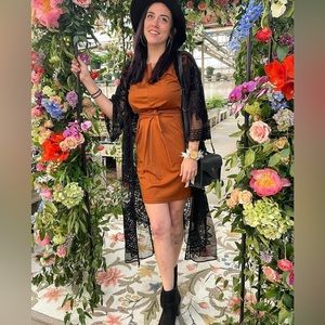 Rust Tie Waist Dress with Pockets